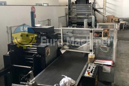 Used De Bernardi 80 G-SH Flexo-loop bag making machine. Production of side weld bags such as patch handle, flexoloop and safety bags.